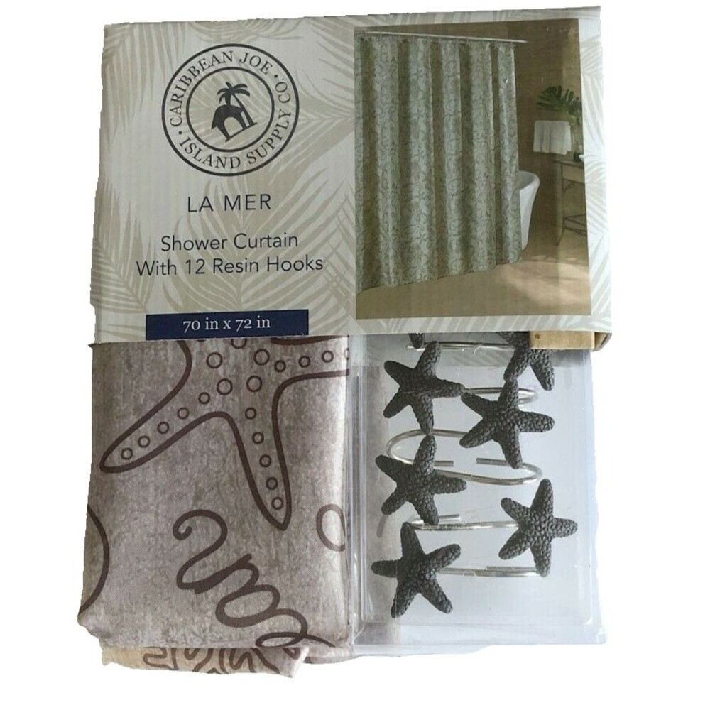 Caribbean Joe Fabric Shower Curtain w/ Hooks La Mer Starfish Beach Summer House